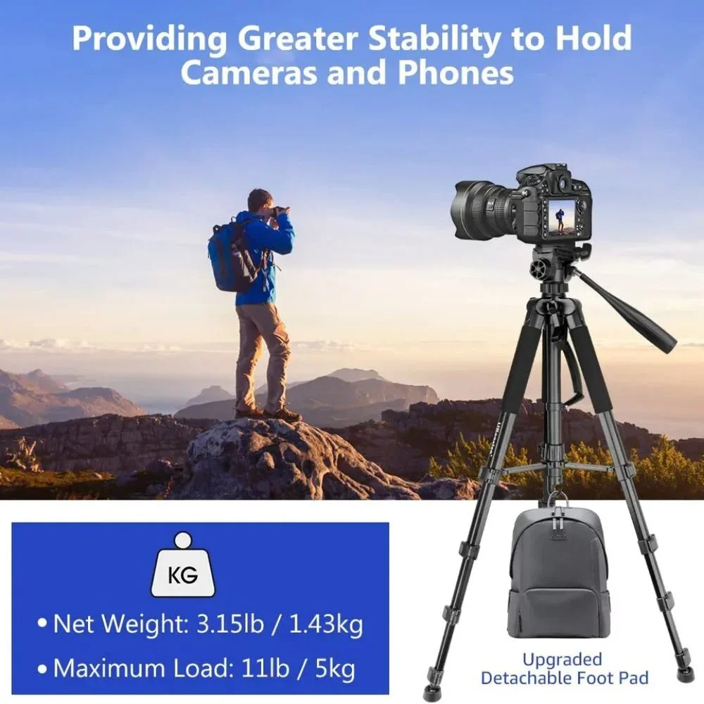 74’’ Camera Tripod with Travel Bag, Cell Phone Tripod with Wireless Remote